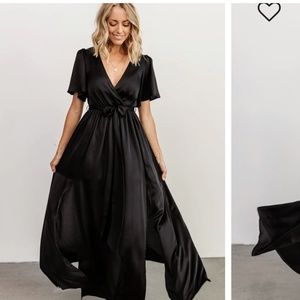 Baltic Born Sicily Satin Maxi Dress Flutter Sleeve Bridesmaid Women's S NWT